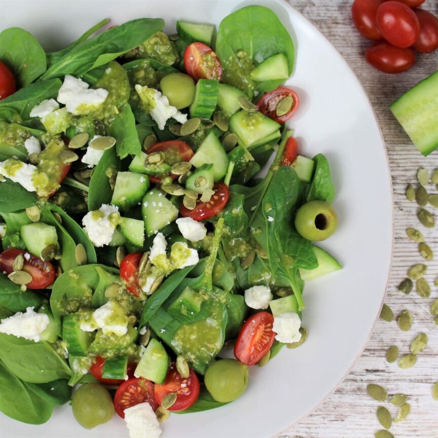 Fresh Spinach Salad with Pesto dressing