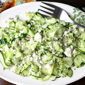 Zucchini Ribbon salad with feta and sunflower seeds