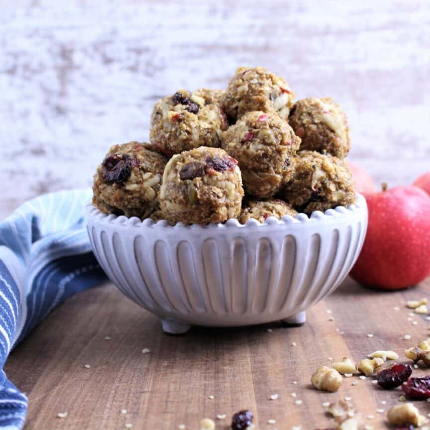 Bowl full of apple cinnamon energy balls