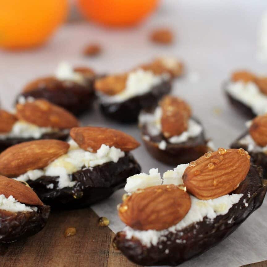 stuffed dates with almonds and goat cheese