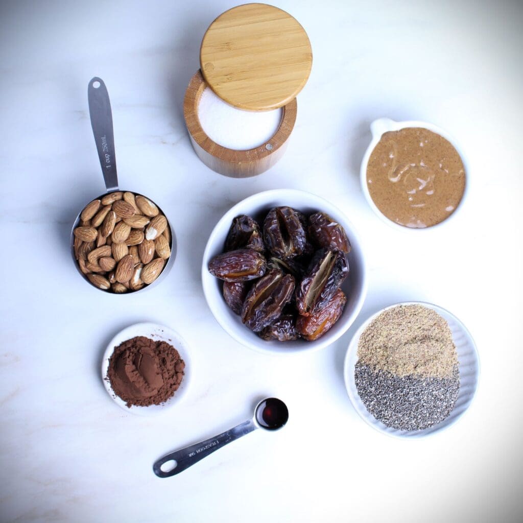 Ingredients needed for Peanut Butter Date Balls.